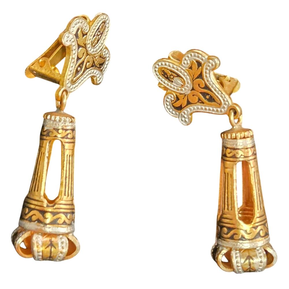 Vintage Spanish Damascene Clip-on Earrings